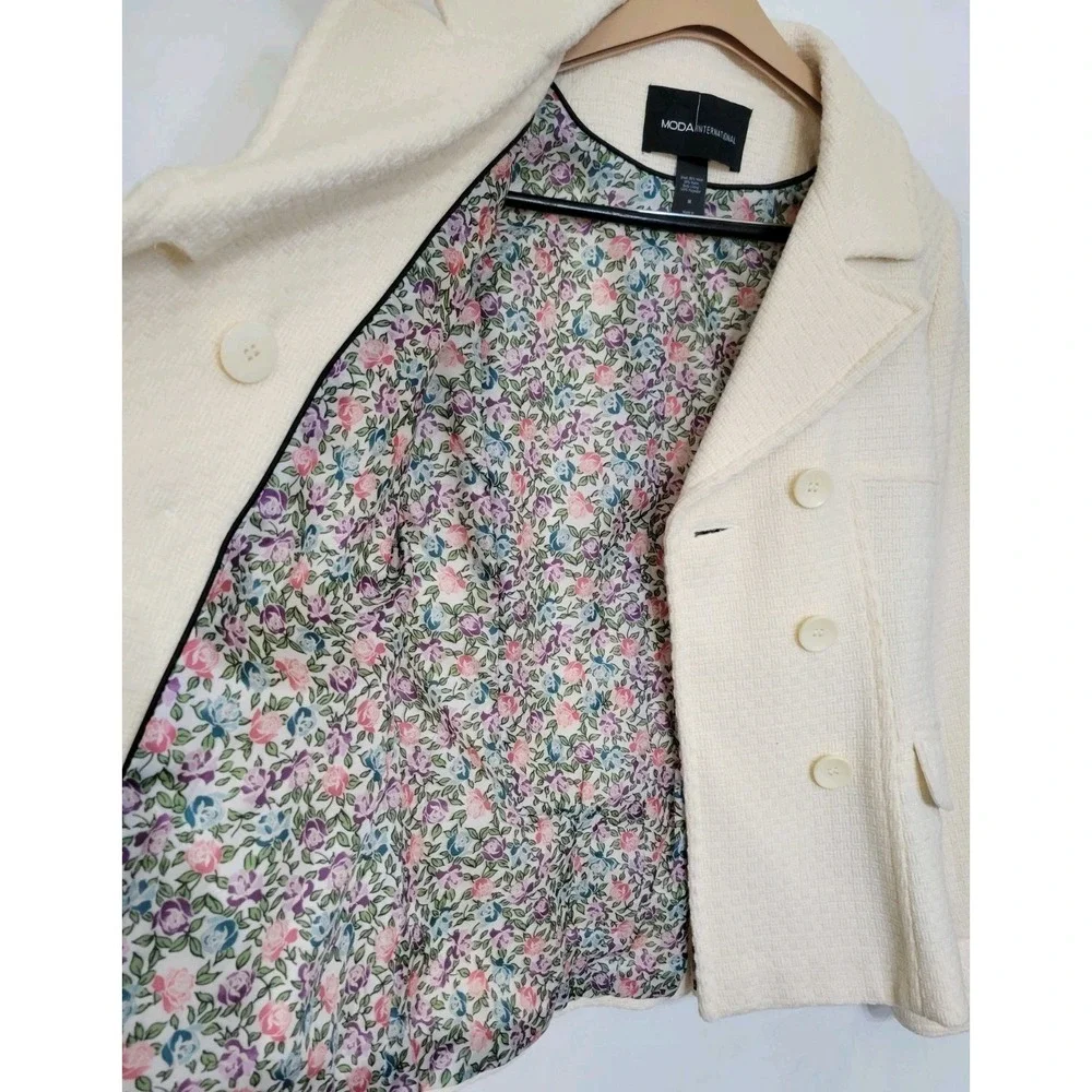 Moda‎ International Wool Bleand Pea Coat Double Breasted Classy Casual Size M